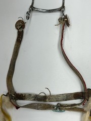 Vintage Western Navajo Beaded Horse Headstall Bridle Metal Bit With Fur