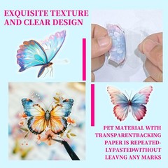 200pcs PET Butterfly Stickers for Water Bottles, Waterproof Transparent Holog…
