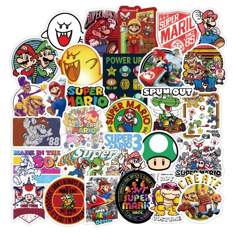 50pcs Super Mario Kart Removable Wall Decal Stickers Luggage Laptop Bottle Party