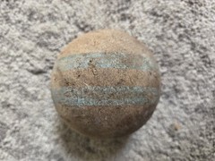Vintage Wooden Croquet/Skee/ Bocce Ball With 2 Blue Stripes About 3.5″