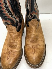 Tony Lama Men’s Western Cowboy Boots Tan Leather Black Stitching US 9 5184