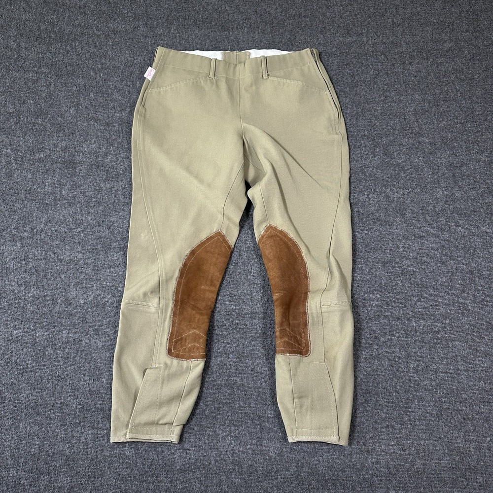 Tailored Sportsman English Riding Breeches Womens 28 Olive Knee Patch Made USA