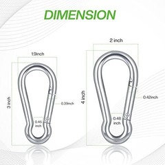 316 Stainless Steel Heavy Duty Carabiner Clips 4 Pack Spring Snap Hooks for Gym