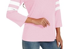 Zunqkg Womens 3/4 Sleeve V Neck Shirts Casual Striped Patchwork Pullover Loose