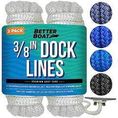Dock Lines for Boats 3/8″ x 15ft, 2 Pack Double Braided 3/8″ x 15 Ft White 2 Pk