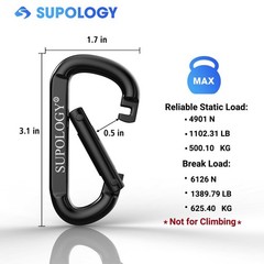 Heavy Duty Steel Carabiner Clip 1100lbs – D-Shaped Spring Hook for Hiking, Hammo