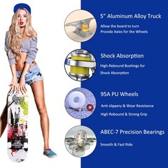 Skateboards for Beginners Adults Youths Teens Kids Girls Boys 31 Inch Pro Com…