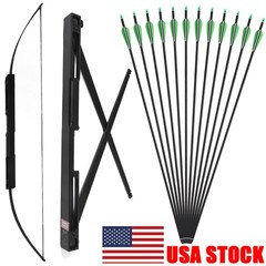 60″ Folding Bow Longbow 40/60lbs Portable Archery Outdoor Hunting Carbon Arrows