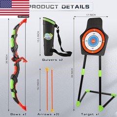 Bow and Arrow Set for Kids, 2 Pack LED Light up Archery Set with 20 Suction Cup