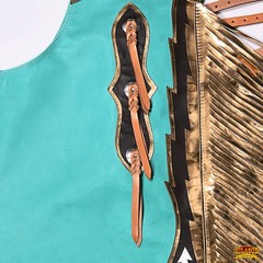 27HS Hilason Pro Rodeo Bull Riding Chaps Genuine Leather Turquoise
