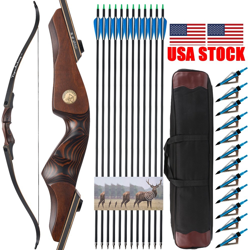 60″ Takedown Hunting Recurve Bow 30-60lbs Wooden Limbs Traditional Bow Shoot RH