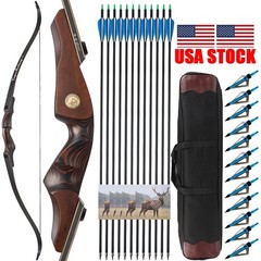 60″ Takedown Hunting Recurve Bow 30-60lbs Wooden Limbs Traditional Bow Shoot RH