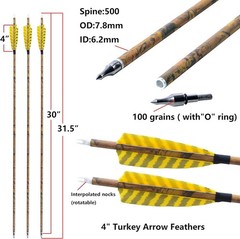 Ameyxgs Camo Carbon Arrow 30 Inch Practice Hunting Arrow Spine 500 4 Inch