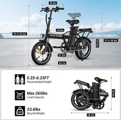 630W 2-Seat 16″ Tire Foldable Ebike 25MPH Commuter Electric Bicycle for Adult US