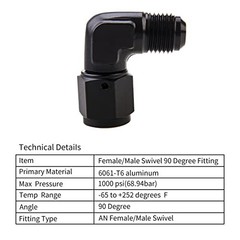 Female to Male Flare 90 Degree Swivel Hose Fitting Adapter Aluminium 6AN Normal