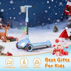 Commugo Kids Electric Scooter Light-Up Wheels Blue Lean-to-Steer 5 mph 3-9 Years