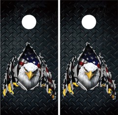 Bald Eagle Rippled Metal Diamond Plate #2 Cornhole Board Wraps Decals Graphics