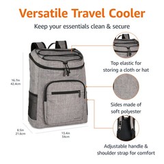 Amazon Basics Insulated Cooler Backpack, 30 Can, Leak-Proof, Gray