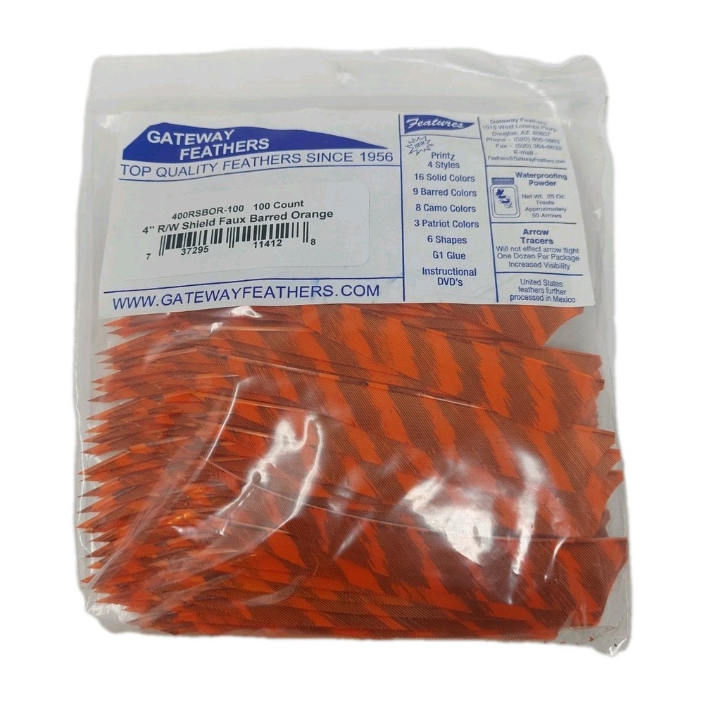 100 Pack Gateway Feathers 4″ Right Wing: Shield Faux Barred Orange 400RSBOR-100