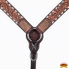 62RK Hilason Horse Floral Hand Carved American Leather Breast Collar Headstall
