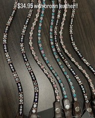 HKM Browband w bling Snaps on Havana Leather Interchangeable w any bridle FULL