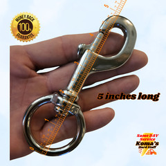 5″ T316 Stainless Steel Bolt action snap hook with 1 1/4″ round swivel eye clip
