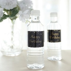 24 Black Gold Happy Birthday Stickers Party Water Bottle Labels Party Events