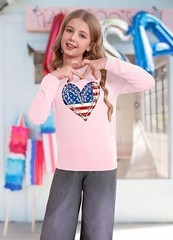 Ithalt 4th of July Outfit Kids Girls 9-10 Years Bigkid-longsleeve-bpink