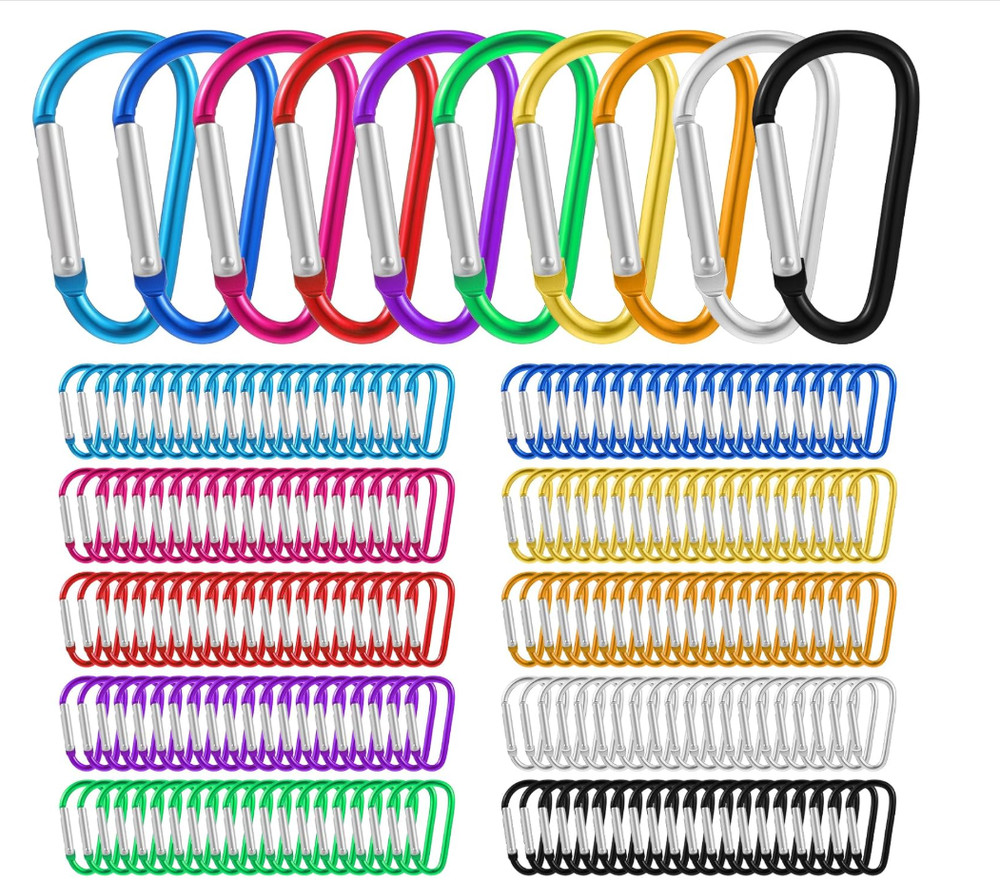 200 PCS Aluminum Carabiner D Shape Spring Clip Snap Key Hook Keychain Buckle