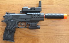 Airsoft Spring Pistol W/Barrel Extension, Red Laser, Fake Scope 230 FPS 2122B3