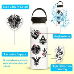200 Pcs Black and White Gothic Stickers Waterproof Decals for Water Bottles