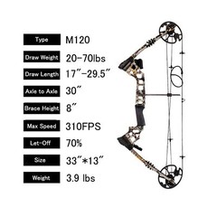 Compound Bow 20-70lbs 17″-29.5″ Let-Off 70% Archery Hunting Equipment Max Spe…