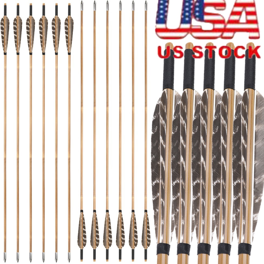 12X Bamboo Arrows Archery Turkey Feather OD8mm Handmade Traditional Bow Hunting