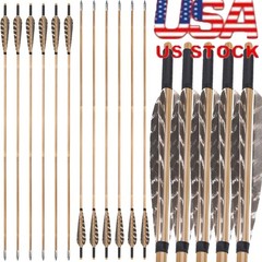 12X Bamboo Arrows Archery Turkey Feather OD8mm Handmade Traditional Bow Hunting
