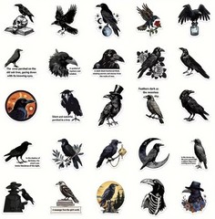 GOTHIC CROW RAVEN WATERPROOF STICKERS – RANDOM LOT OF 10
