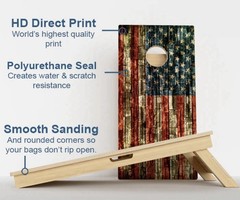 Premium Poplar USA Flag Cornhole Boards w Cupholders & Handles Reg 2 x 4 w Bags