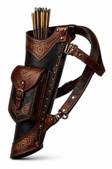 Handmade Leather Side Quiver with Pocket, Black Brown Archery Target Gear