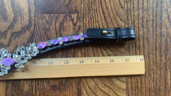 BLACK LEATHER PINK CRYSTAL BROWBAND X Full 17.5″ Fuschia & Clear rhinestones