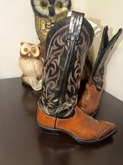 Tony Lama Western Cowboy Boots Black Brown Embroidered Style 1035L67