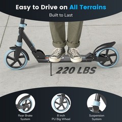 Commugo Foldable Kick Scooter Adjustable Scooter with Big Wheel for 8+ Kids