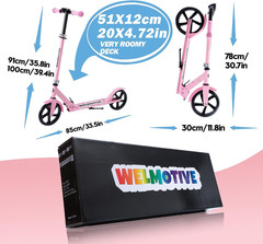 Kick Scooter for Kids Ages 6+, Teens & Adults, Adjustable Handlebars, Rear Brake