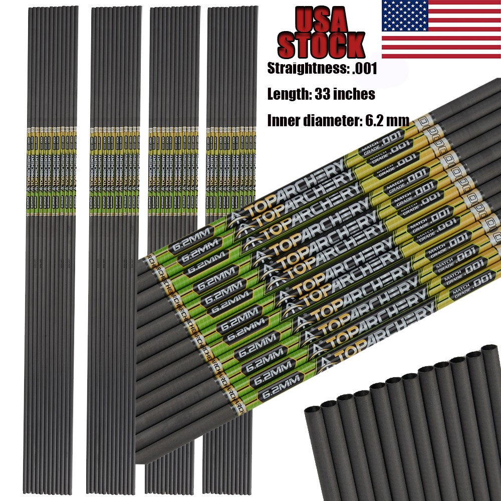 TOPARCHERY 12-PACK .001 33″ Pure Carbon Arrows Shafts SPINE300-600 for DIY Arrow