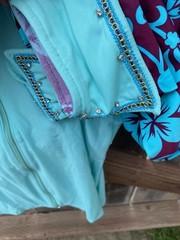 Tobys Equestrian Western Pleasure Horsemanship Show Shirt Teal Purple Bling Zip