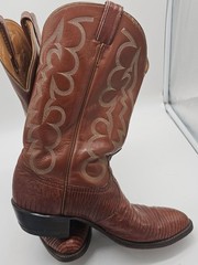 Tony Lama Western Cowboy Boots Lizard Leather Brown Embroidered Size 11.5 D