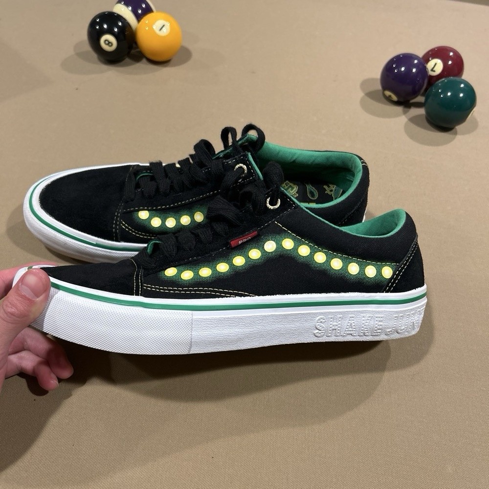 VANS x Shake Junt Pro Skateboarding Shoes Black/Green Yellow Dots US 9.5