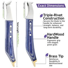 Farrier Hoof Knife Set 2pc Loop Knife Brass End Blue Wood Handle Horse Goat Cow
