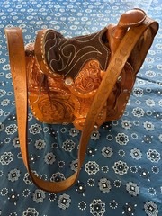 Vintage Leather Horse Saddle Crossbody Shoulder Bag Tooled Western