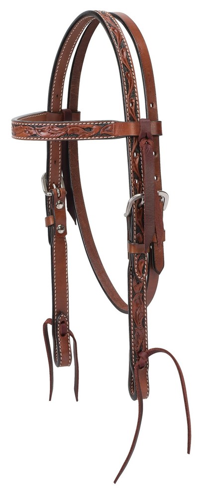 Floral Carved Pony Brow Band Headstall Chestnut 5/8 45-0146
