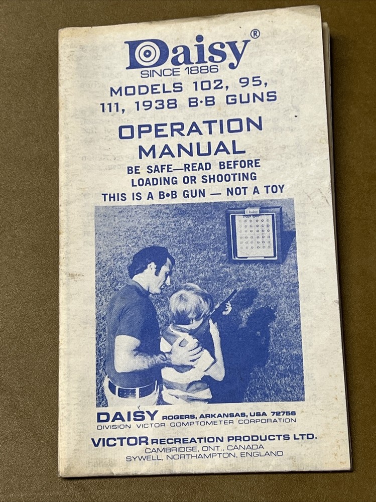 Original Daisy Models 102 95 111 1938 BB Rifle Gun Operation Manual