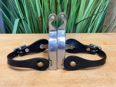 Ladies Stainless Steel Western Spurs w Black Leather Straps ~ Small Rowel